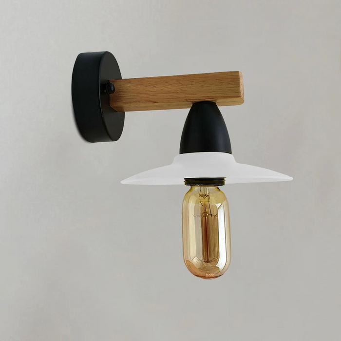 2Pack White LED Wall Light Sconce Wood,15cm Lamp Shade,E27 Lamp Holder