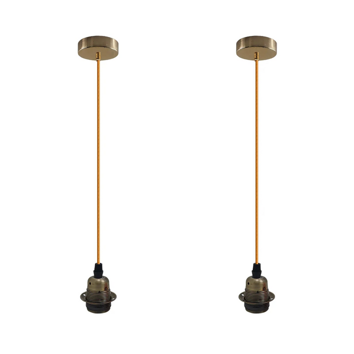 2 Pack Green Brass  2m Pendant E27 Lamp Holder E27 UK Set with Cable