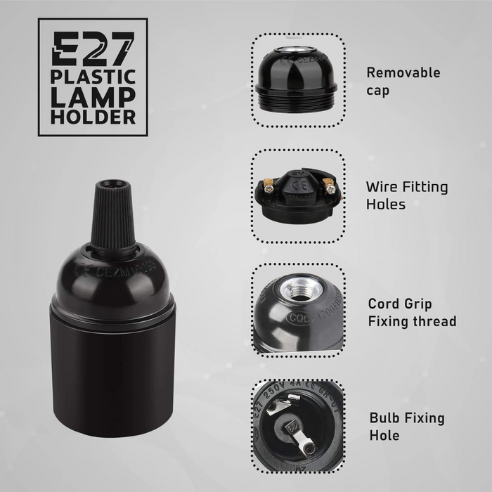 5Pack E27 Light Bulb Pendant Socket Holder Screw Black Plastic Lamp holder