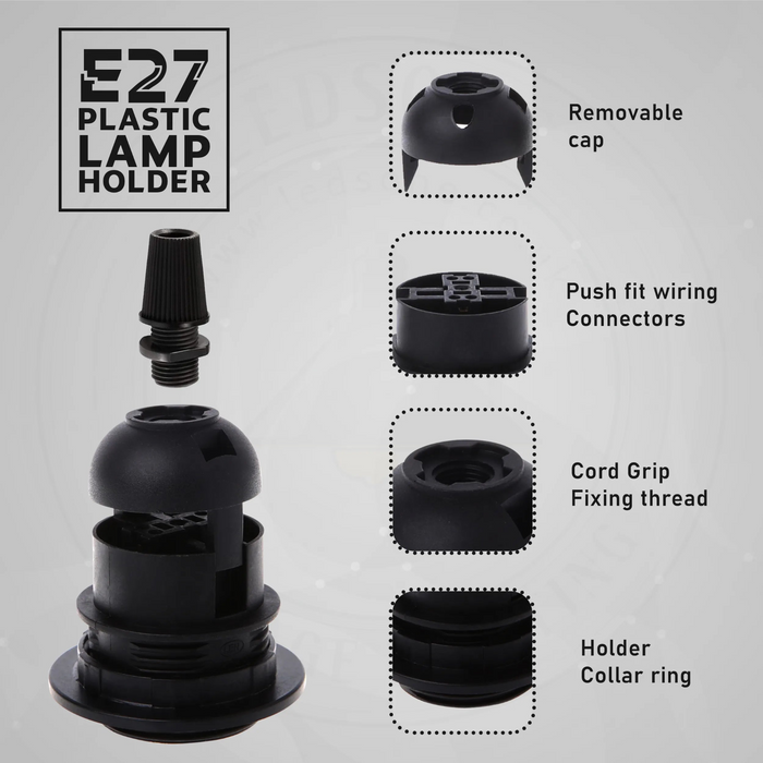 E27 Light Bulb Pendant Socket Holder Edison Screw Black Plastic Lamp holder