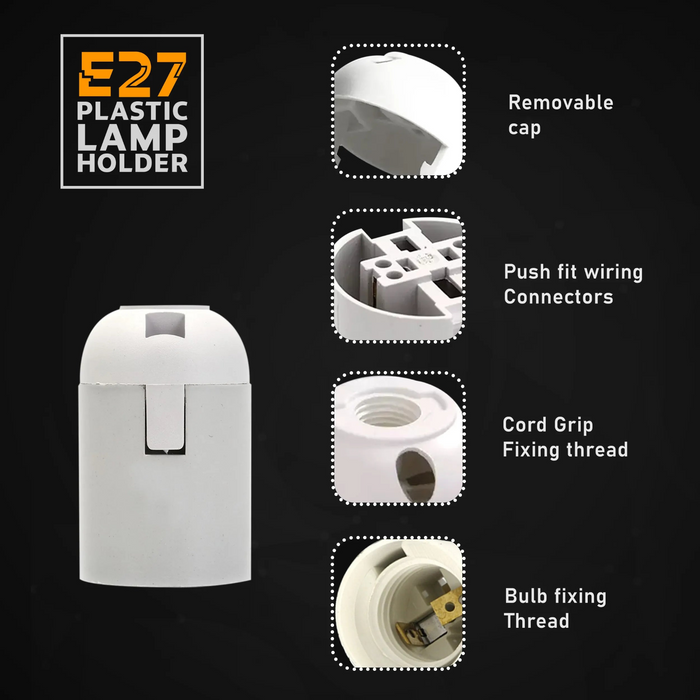 5Pack E27 Light Bulb,Pendant Socket Holder Screw White Plastic Lamp holder