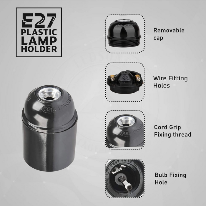 5Pack E27 Light Bulb,Pendant Socket Holder Screw Black Plastic Lamp holder