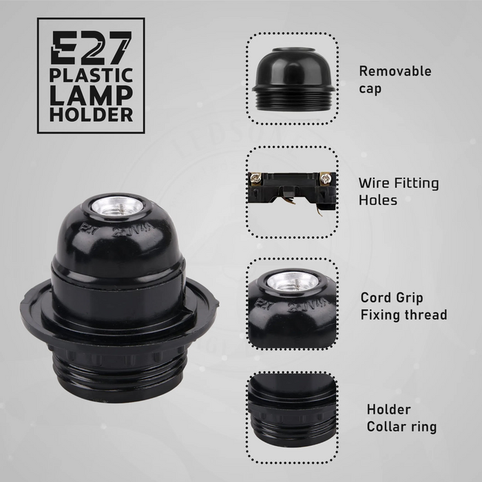 E27 Light Bulb,Pendant Socket Holder Edison Screw Black Plastic Lamp holder