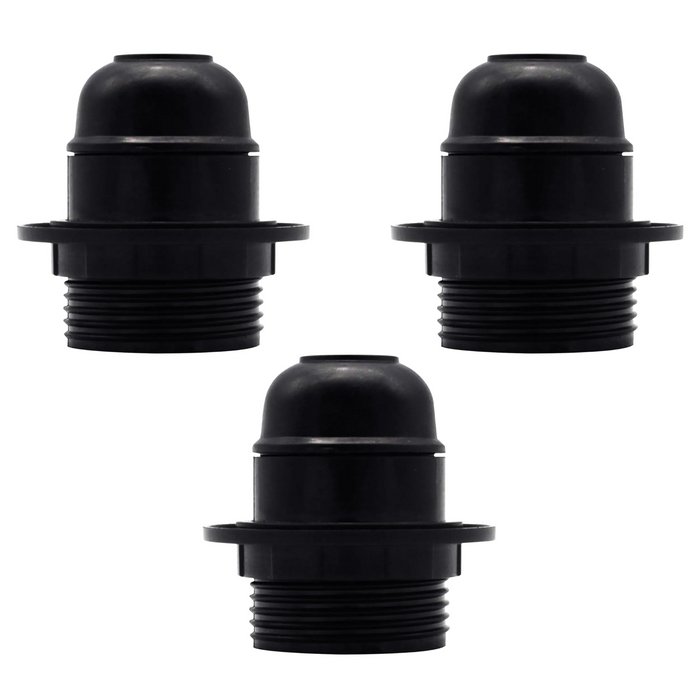 3Pack E27 Light Bulb Pendant Socket Holder,Screw Black Plastic Lamp holder