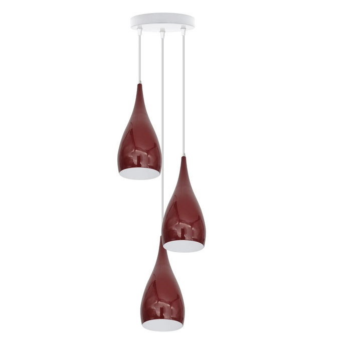 3 Head Modern Metal E27 Burgundy Teardrop Pendant Light Hanging Light Fixture
