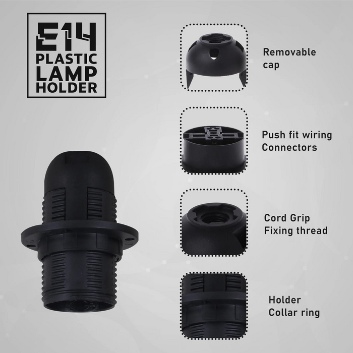 E14 Bulb Holder Edison Small Screw Black Plastic Lamp holder E14 Socket UK