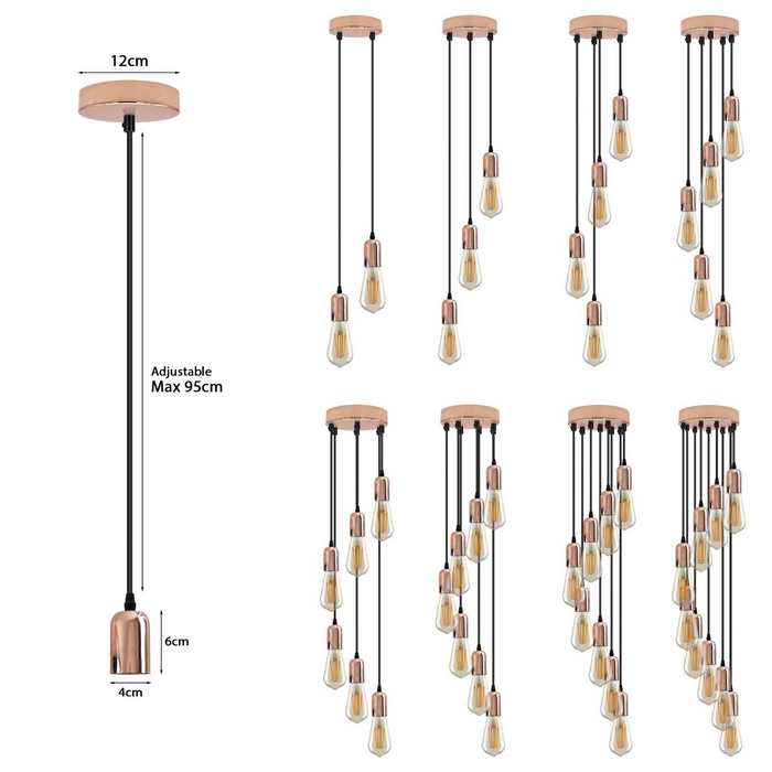 1-9 Way Pendant Light Fitting E27 Rose Suspension Hanging Lights