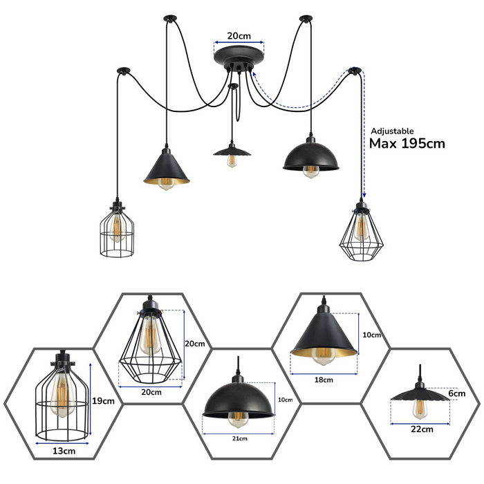 5 Heads Ceiling Spider Light E27 Holder Fitting Light Pendant Lamp