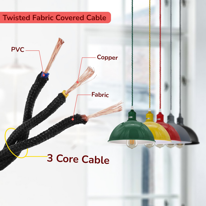 Dome Shape Shade Pendant 3 Core Cable Hanging Lamp E27 Lamp Socket