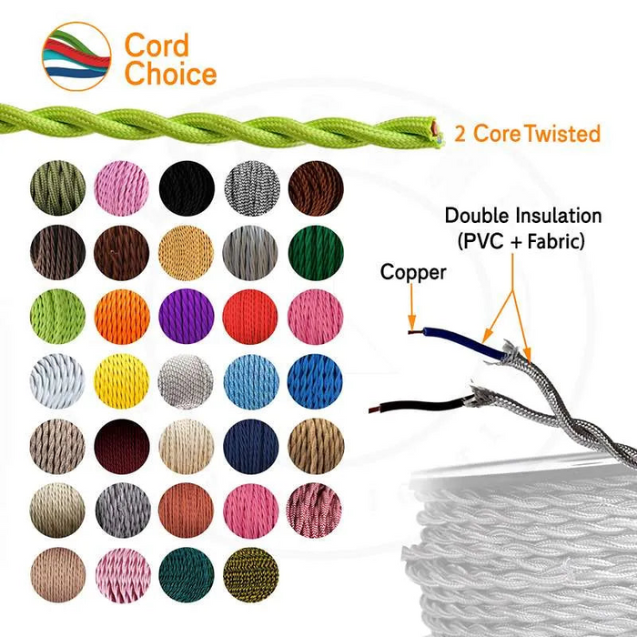 2 Core Twisted Electric Cable Hemp Color Fabric 0.75mm