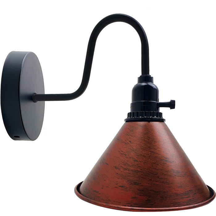 Rustic Red Colour Shade Metal Wall Light with switch Holder Brushed Effect