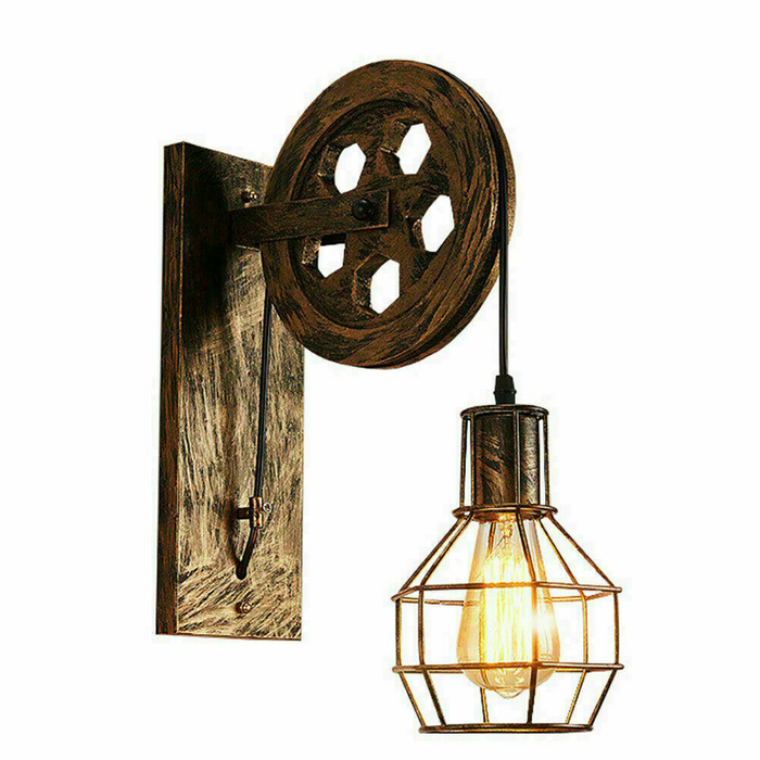 Rustic Red Loft Style Wall lamp Antique Lift Retractable Pulley Wall Lighting