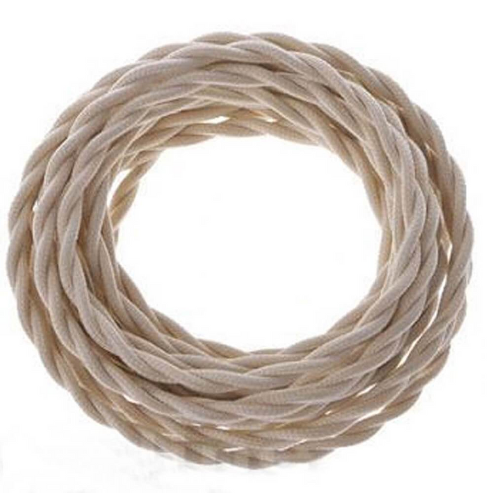 5m Cream 2 Core 8amp Twisted Electric Fabric 0.75mm Cable