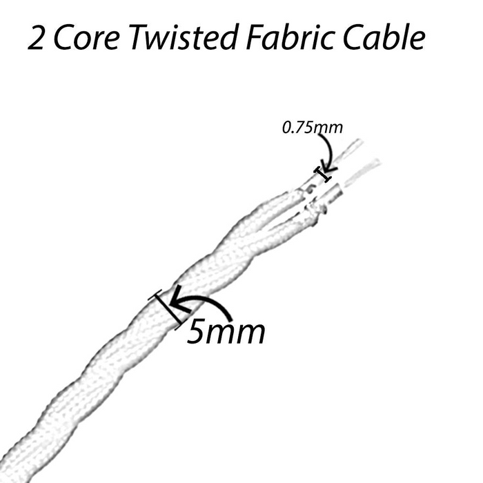 5m Cream 2 Core 8amp Twisted Electric Fabric 0.75mm Cable