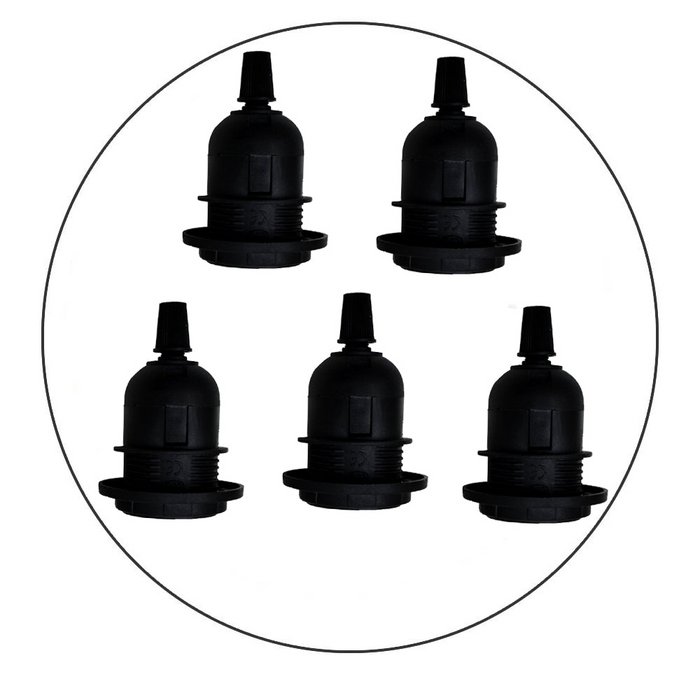 5 pack Edison E27 Black Lamp Pendant Bulb Holder with Shade Ring & Cord Grip
