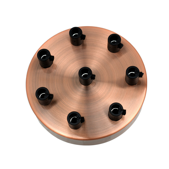Multi Outlet 8 Hole Copper Ceiling Rose Black Drop Pendant 120x25mm