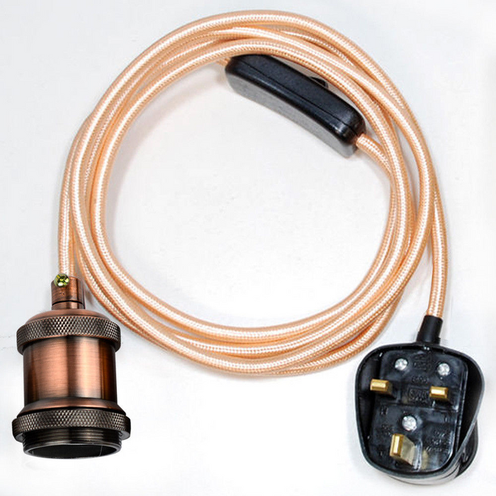 Industrial vintage Rose Gold 2m Plug In Pendant Set Flex Cable With Holder