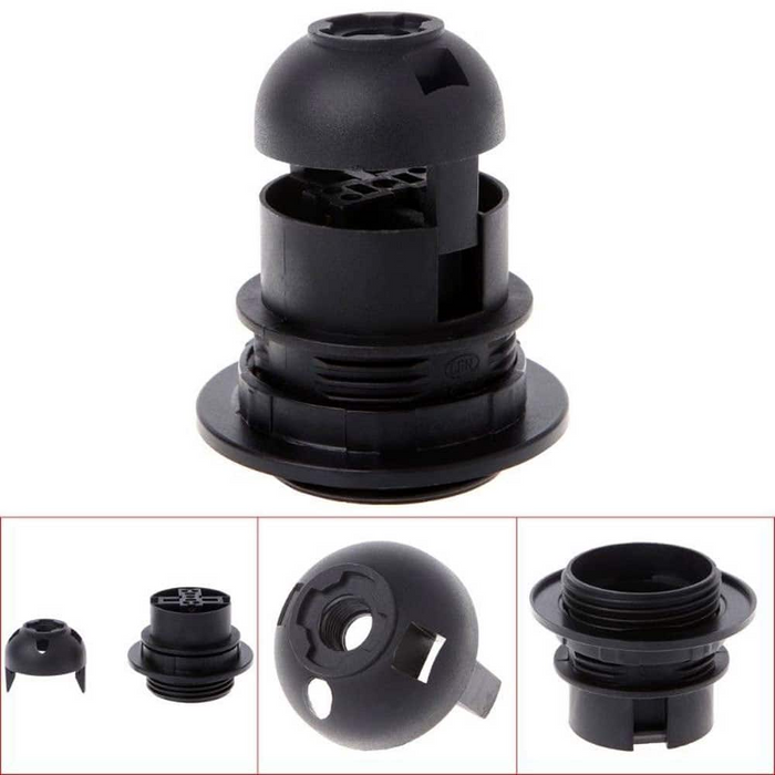 Edison E27 Black Lamp Pendant Bulb Holder with Shade Ring & Cord Grip