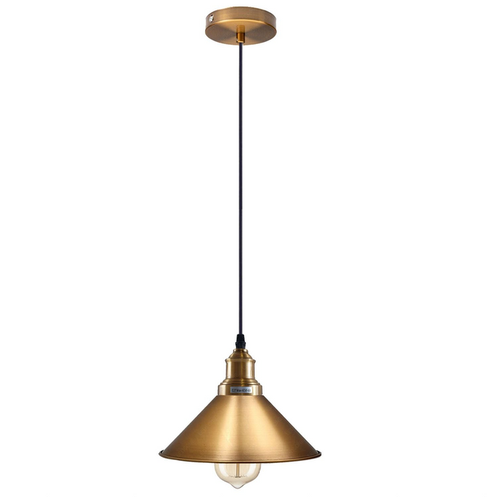 Industrial Vintage single ceiling Pendant Lighting Metal cone Yellow Brass Lampshade E27 UK Holder