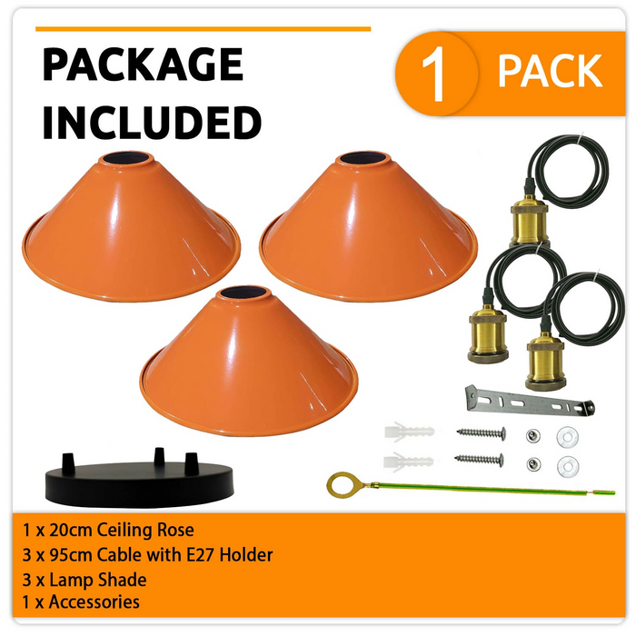 Industrial Vintage Metal Pendant Light Shade Chandelier Retro Ceiling Orange LampShade