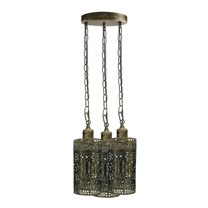Industrial Vintage Retro light 3-way Round ceiling pendant e27 base Brushed Brass cage