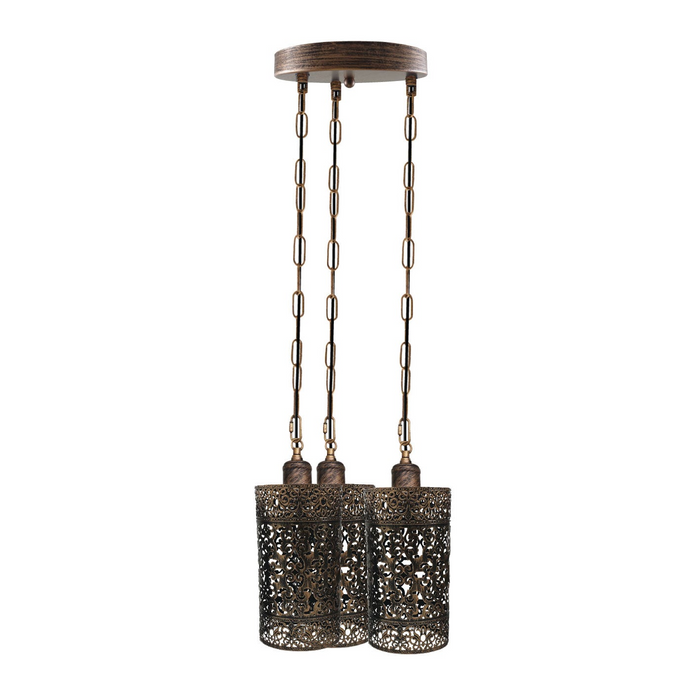 Industrial Vintage Retro light 3-way Round ceiling pendant e27 base Brushed Copper cage