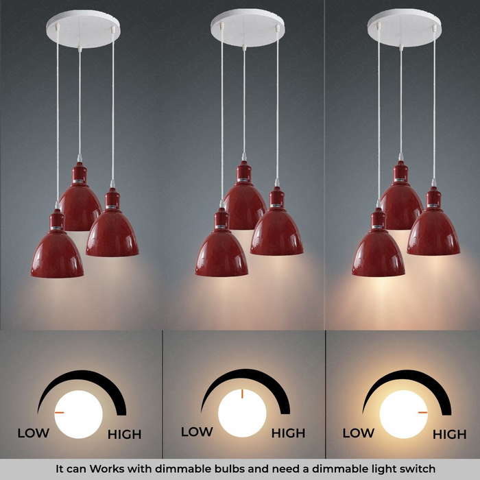 Industrial Modern Retro 3-way cluster Burgundy Ceiling Pendant Light with E27 Base