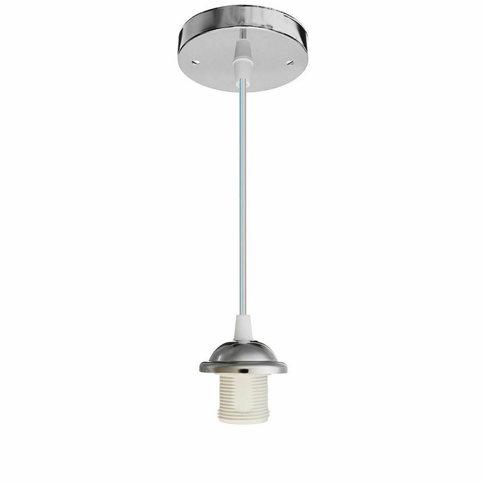 E27 Ceiling Rose Light PVC Flex Pendant Chrome Lamp Holder Fitting