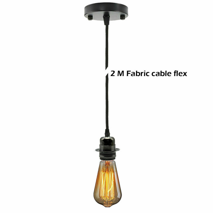 Black Ceiling Rose Fabric Flex Hanging Pendant Light Lamp Holder FREE Bulb Fitting Lighting Kit