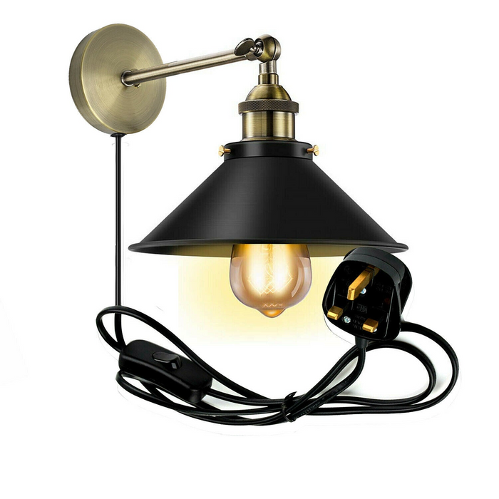 Vintage Retro Modern Plug In Wall Light Fitting Black Sconce Lamp shade fitting Shade Wall Light UK