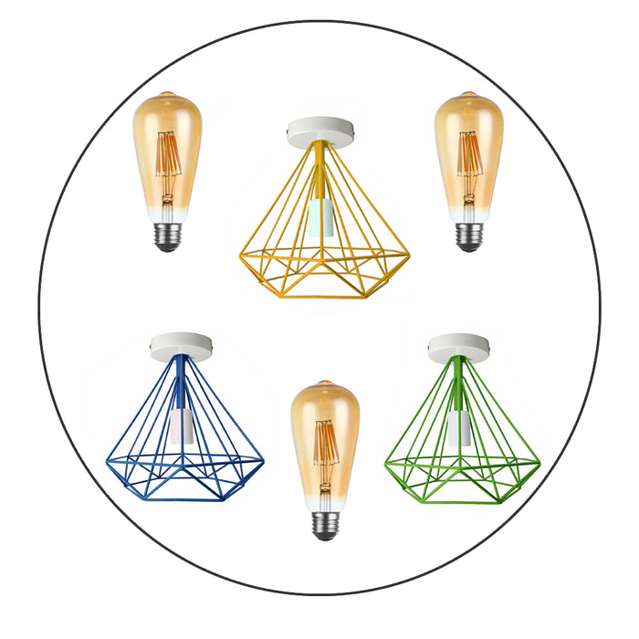 Modern Cage Ceiling Light Fitting with FREE Bulb Geometric Metal Industrial Retro Light Fitting