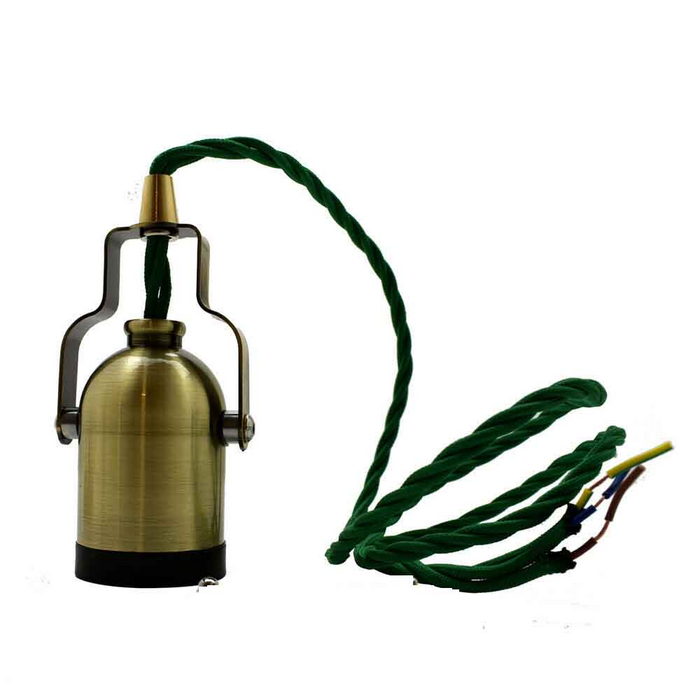 E27 Green Brass Colour Bell Handle Holder Fabric 3 Core Twished Army Green Colour 1m Cable Pendant Set