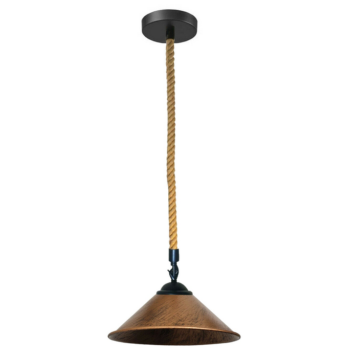 Brushed Copper Cone Lamp Shade With Hemp Pendant