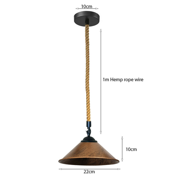 Brushed Copper Cone Lamp Shade With Hemp Pendant