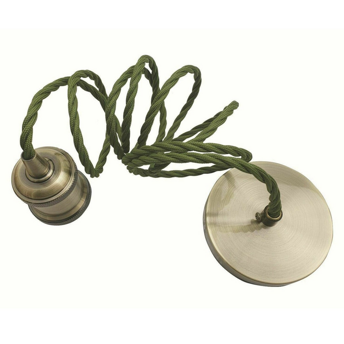 2m Army Green Twisted Cable Pendant E27 Base Green Brass Holder