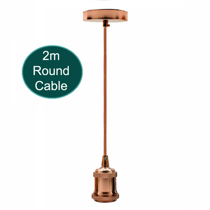 2m Round Cable E27 Base Rose Gold Holder