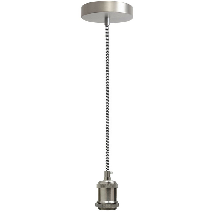 1m Black & White Round Cable With Satin Nickel Pendant Holder