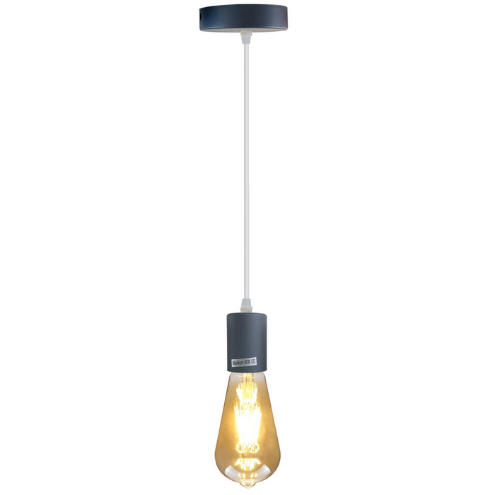 Gray E27 Ceiling Light Fitting Industrial Pendant Lamp Bulb Holder