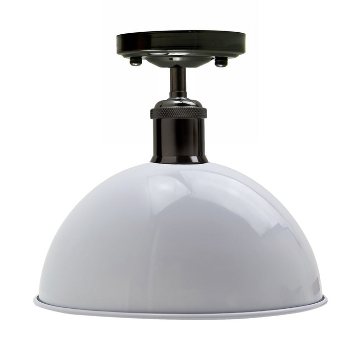 Vintage Industrial Loft Style Metal Ceiling Light Modern White Dome Pendant Lampshade