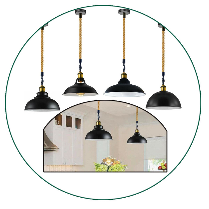Metal Ceiling Pendant Light Modern Hemp Hanging Retro Lamps