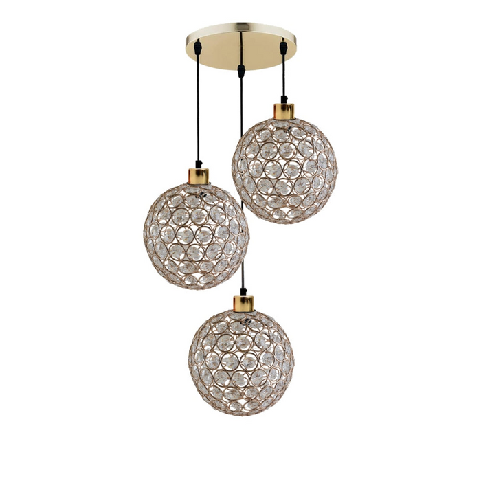 Globe Crystal Glass Light Shade 3 Outlet Pendant Ceiling