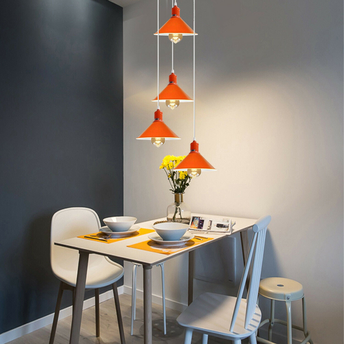 Four Outlet Retro Modern Orange Ceiling Pendant Industrial Light Shade Chandelier