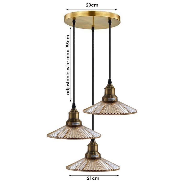 3 Way Ceiling Pendant Light Cluster Light Fitting Glass Lampshade Yellow Brass Finish Home E27 Lighting Kit