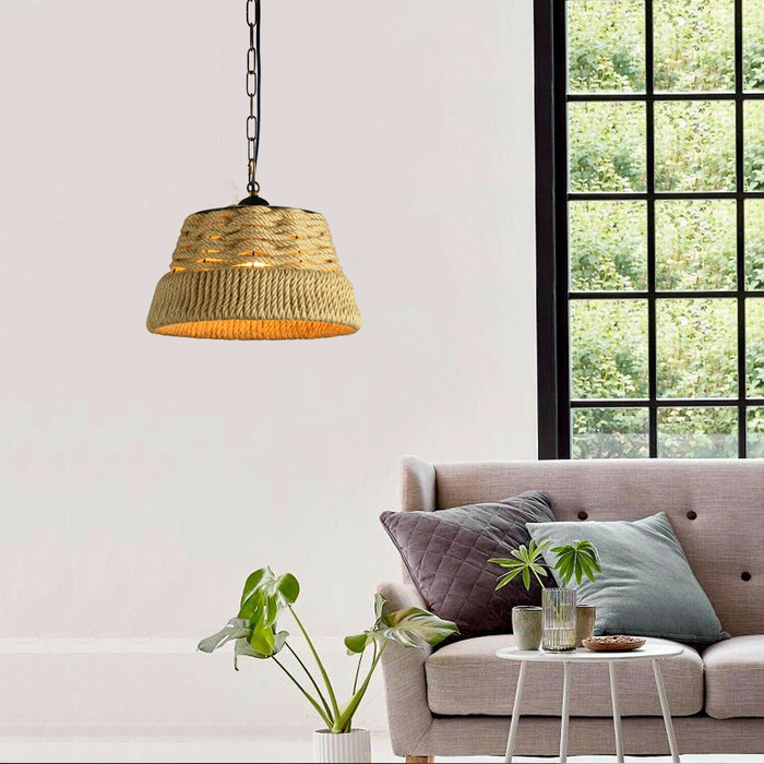 Basket Shape Ceiling Pendant Light Hemp Rope Hanging Light E27 Lamp Shade