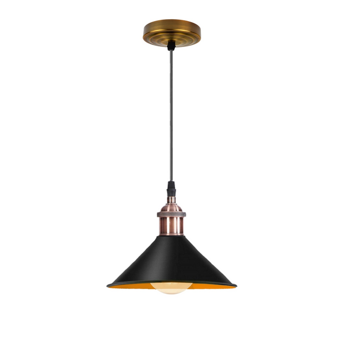 Retro Metal Pendant Black Ceiling Light Lamp Shade With Copper Holder
