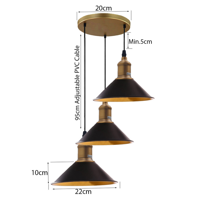 Three Outlet Black Pendant Light 3 Lights Modern Drop Hanging Light