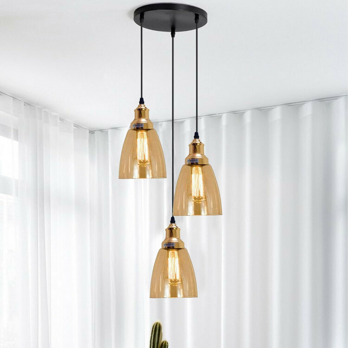 3 Outlet Industrial Retro Loft Glass Ceiling Lampshade Pendant Light