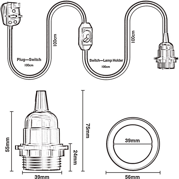 E27 2M Fabric Cable UK Plug in Pendant Lamp Light Set Fitting Vintage Bulb Holder Socket