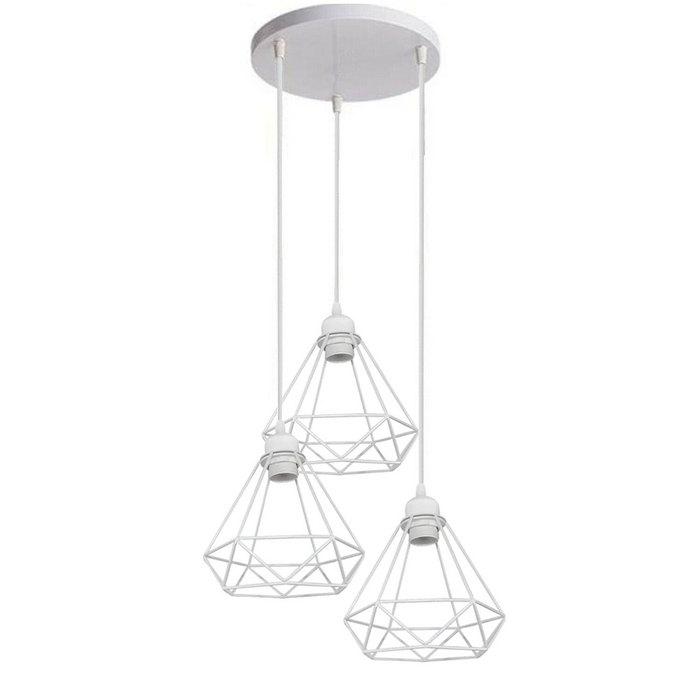 Retro Industrial White Diamond Cage Ceiling Pendant Light Hanging Indoor Lighting