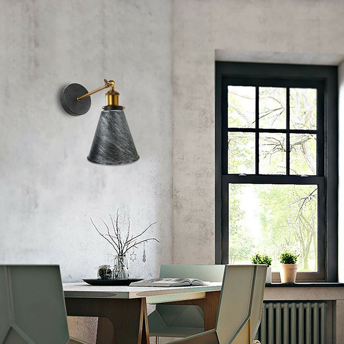 Vintage Industrial Wall Light Fitting Metal Cone Shape Shade Indoor